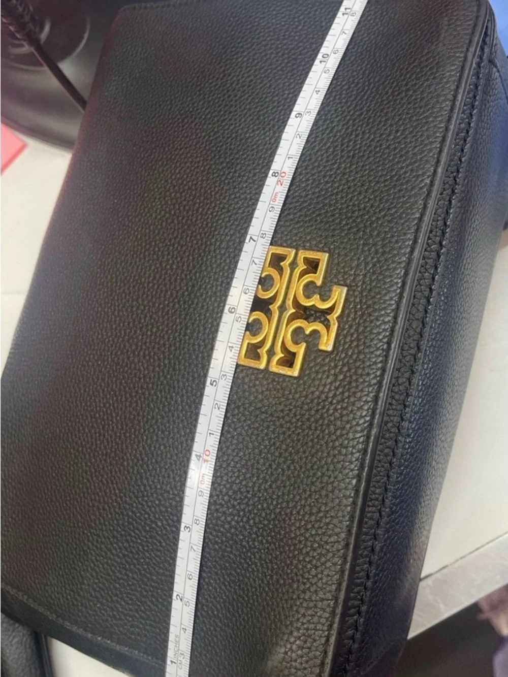 Tory Burch Black Pebbled Leather Shoulder Bag with Gold Chain